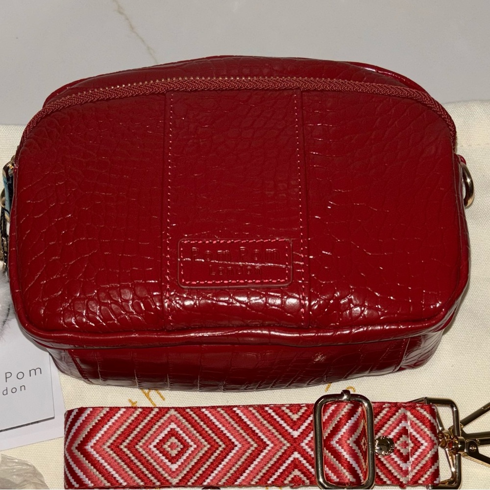 Pom Pom London Berry Red Croc original bag purse tassel VALENTINE gift NWT
